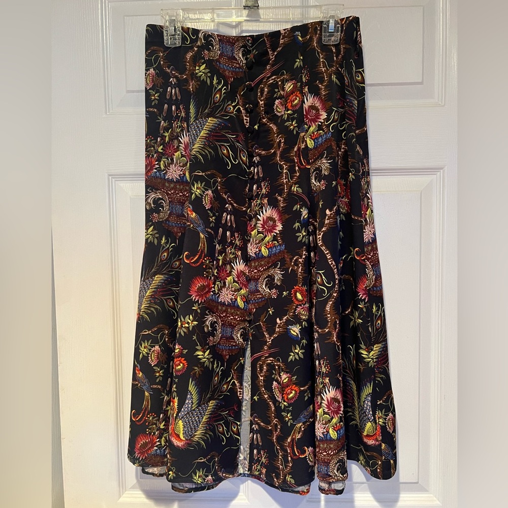 Maeve Black Floral Midi Skirt with Multicolor Botanical Print